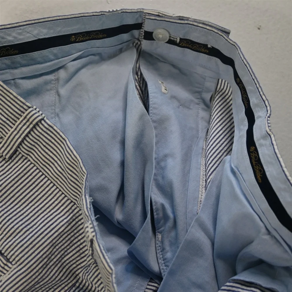 Brooks Brothers‎ 33x30 Blue White Striped Seersucker Elliot Pleated Mens Pants
